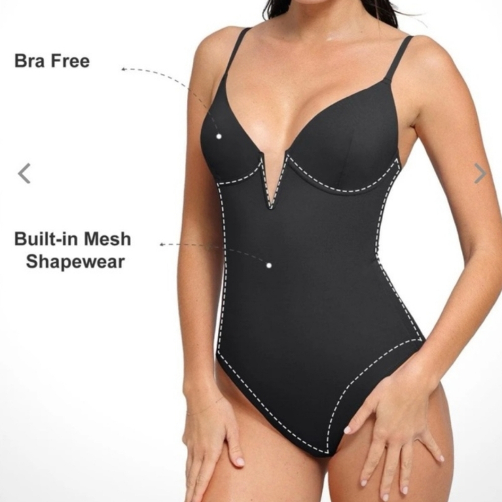 POPILUSH One Piece Black Shapewear Body Sculpting Thong Bodysuit Size Large - Picture 12 of 14